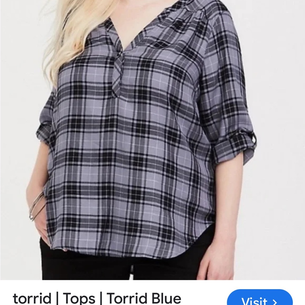 Torrid Women's Black and Gray Plaid Blouse